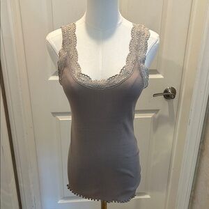 Banana Republic Lace Trim Ribbed Camisole in Taupe Size Large New without Tags